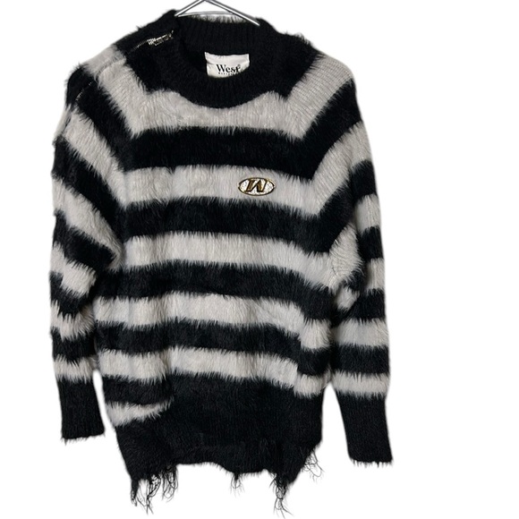Wes1 Gothic,frayed,destroyed,fuzzy,grunge,bold,striped,sweater M,colorblock.EC - Picture 1 of 14